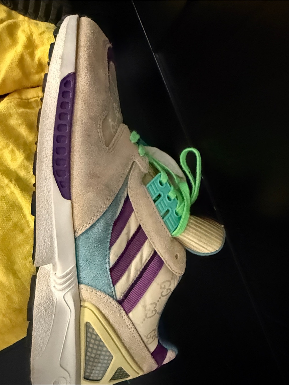 Gucci Beige and Purple Sneakers with Bright Green Laces - Picture 9 of 9